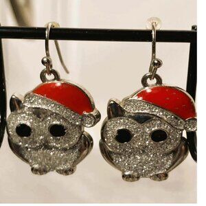 FESTIVE SPARKLE CHRISTMAS OWL DANGLE EARRINGS